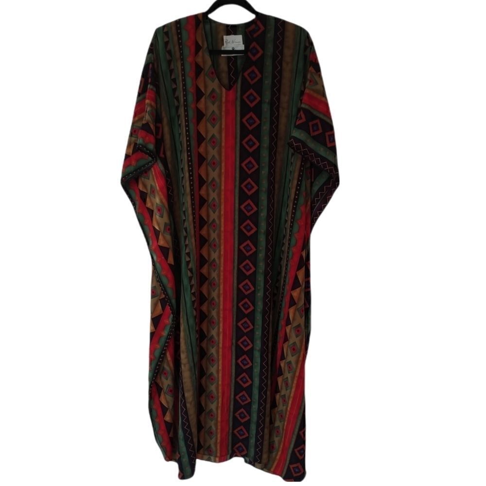Ruth Norman Saks Fifth Ave vintage 80s caftan red/green Christmas colors